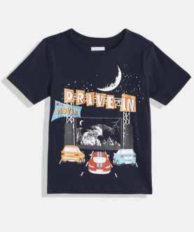 Ladore Navy Blue Car Drive Printed Round Neck Cotton T-shirt