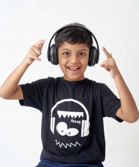 Ladore Kids Black Funny Headphone Monster Cotton T-shirt
