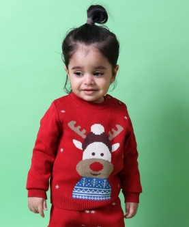 Lighhearted 100% Cotton Reindeer Jacquard Sweater