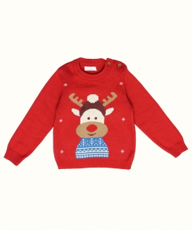 Lighhearted 100% Cotton Reindeer Jacquard Sweater