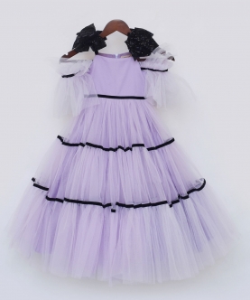 Lilac Net Gown with Black Bow