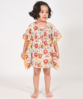 Lion And Mouse White Kaftan For Girls