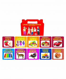 Board Books Gift Box Set Of 10 Books-Abc,Number,Fruit,Vegetables,Vehicles,Colours,Animals,Birds,Toys,Food For Age