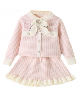 Pink & Cream Big Bow Top & Skirt set for Toddlers and Kids