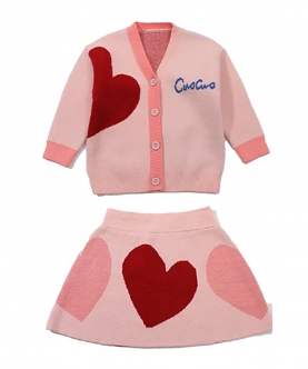Pink & Red Heart, 2 pc Top & Skirt set for Toddlers and Kids