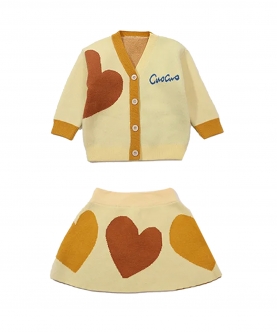 Yellow & Brown Heart Top & Skirt set for Toddlers and Kids