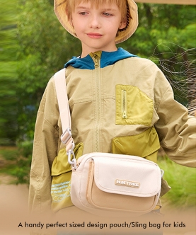 Beige Canvas Material Casual Sling Bag For Kids