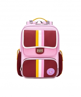 Pink & Maroon 3 Stripes Ergonomic School Backpack.