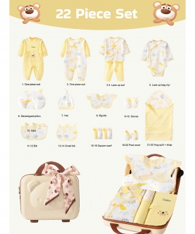 22 Pcs Yellow Jungle Mini Suitcase Style Newborn Hamper
