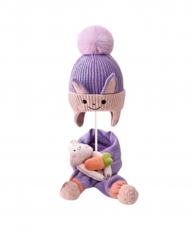 Lilac Bunny with Carrot Kids Winter Cap & Neck Muffler Se