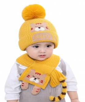 Yellow Bear Woolen Winter Cap with Muffler Set (3-10yrs)