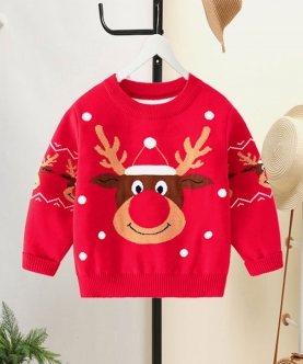 Red Snow Big Reindeer Face Cardigan Sweater, Round Neck