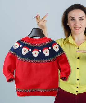 Red & Navy Hoho Cardigan Sweater Round Neck