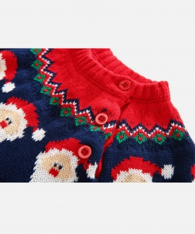 Red & Navy Hoho Cardigan Sweater Round Neck