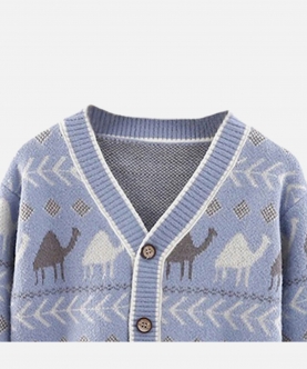 Light Blue Camel Troop, Cardigan V Neck Sweater