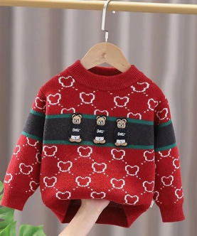 Red Teddy Cardigan V Neck Sweater