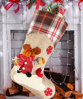 Cream Jute & Checks Style Rudolf & Gift Stockings