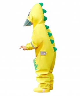 Yellow Parachute Dino Theme Full Jumpsuit Style Raincoat