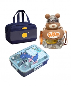 Big Dino Lunch Box, Lunch Bag & Water Bottle, Combo Set of 3