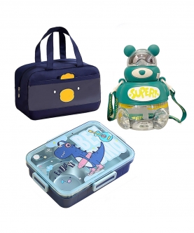 Big Dino Lunch Box,Lunch Bag & Water Bottle,Combo Set of 3
