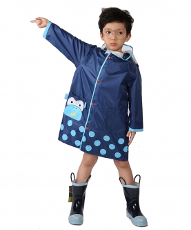 Blue Monkey Knee Length Raincoat For Kids