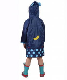 Blue Monkey Knee Length Raincoat For Kids