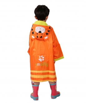 Orange Sheru Knee Length Raincoat For Kids