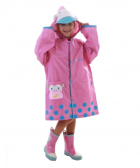 Pink Monkey Knee Length Raincoat For Kids