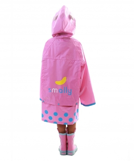 Pink Monkey Knee Length Raincoat For Kids