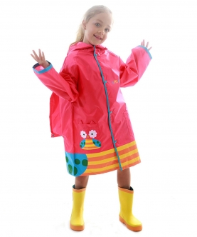 Pink Owl Stripes Knee Length Raincoat For Kids