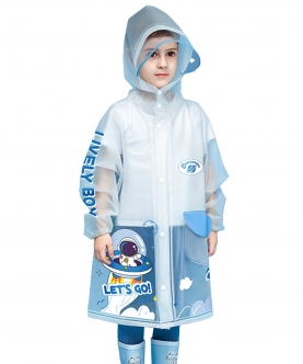Blue Space Print Transluscent Raincoat For Kids