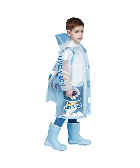 Blue Space Print Transluscent Raincoat For Kids-M