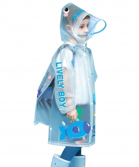 Blue Dino Submarine Transluscent Raincoat For Kids