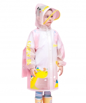 Yellow Dino Print Transluscent Raincoat For Kids