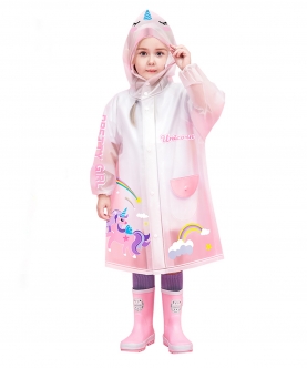 Pink Unicorn Print Transluscent Raincoat For Kids