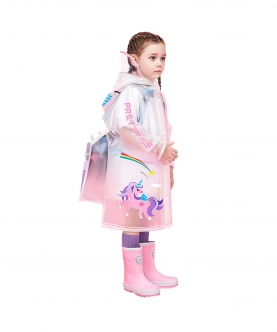 Pink Unicorn Print Transluscent Raincoat For Kids