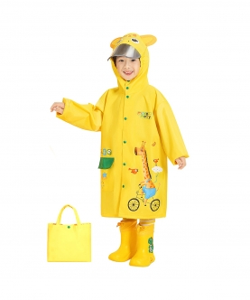 Bright Yellow Giraffe Print Raincoat For Kids And Toddlers
