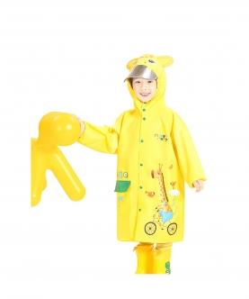 Bright Yellow Giraffe Print Raincoat For Kids And Toddlers-S