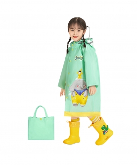 Mint Green Elephant Print Raincoat For Kids And Toddlers