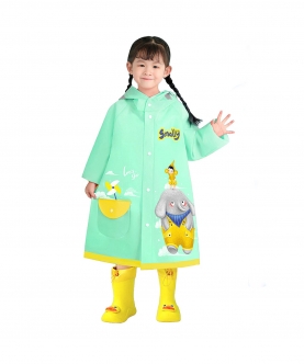 Mint Green Elephant Print Raincoat For Kids And Toddlers-S