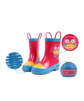 Pink Owl Flexible Rubber Rain Gumboots For Toddlers And Kids