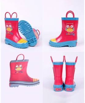 Pink Owl Flexible Rubber Rain Gumboots For Toddlers And Kids