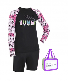 2 Pcs Shirt & Shorts Set Floral Sleeve Print Swimwear & Up50
