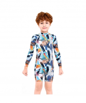 Full Sleeves Knee Length Geometric Print Kids Swimwear Up50