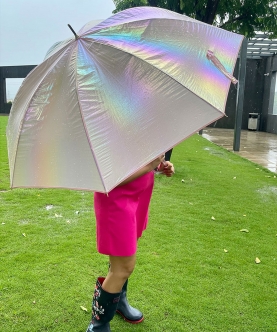 White Holographic Glitter Rain Umbrella