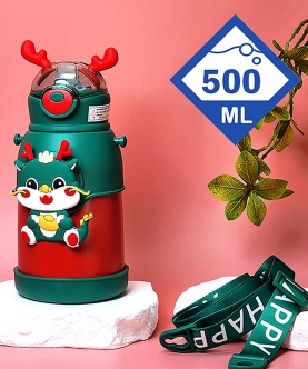 Green Lucky Dragon Theme Kids Water Bottle,500Ml