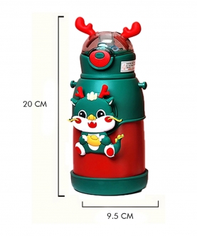 Green Lucky Dragon Theme Kids Water Bottle,500Ml