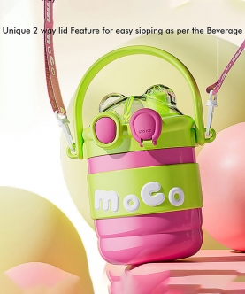 Pink & Green 2 Way Lid Style Moco Kids Water Bottle,600Ml