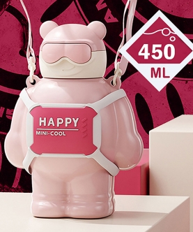 Pink Happy Ted Stainless Steel Water Bottle For Kids,450Ml