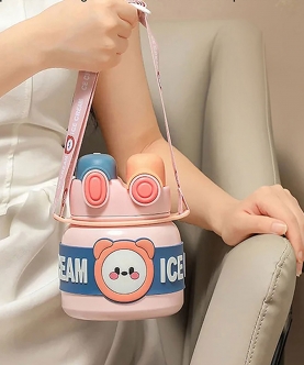 Pink 2 Way Lid Style Icecream Theme Kids Water Bottle,850Ml